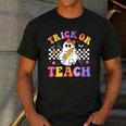 Trick Or Teach Groovy Halloween Teachers Men's Casual T-Shirt Dark Grey Trick Or Teach Groovy Halloween Teachers Men's Casual T-Shirt Dark Grey