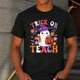 Trick Or Teach Groovy Teacher Ghost Halloween Teacher Men's Casual T-Shirt Dark Grey Trick Or Teach Groovy Teacher Ghost Halloween Teacher Men's Casual T-Shirt Dark Grey