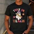 Trick Or Teach Groovy Teacher Halloween Retro Floral Ghost Men's Casual T-Shirt Dark Grey