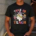 Trick Or Teach Groovy Teacher Halloween Retro Teacher Ghost Men's Casual T-Shirt Dark Grey