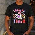 Trick Or Teach Halloween Teacher Floral Ghost Groovy Men's Casual T-Shirt Dark Grey