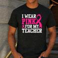 I Wear Pink For My Teacher Breast Cancer Awareness Men's Casual T-Shirt Dark Grey