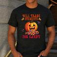 Will Trade Students For Candy Teacher Cute Halloween Pumpkin Men's Casual T-Shirt Dark Grey