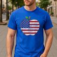 American Flag Teachers Students Apple 4th Of July Vintage Men's Casual T-Shirt Royal Blue American Flag Teachers Students Apple 4th Of July Vintage Men's Casual T-Shirt Royal Blue