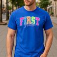 Back To School Neon Checkered First Grade Colorful Teacher Men's Casual T-Shirt Royal Blue Back To School Neon Checkered First Grade Colorful Teacher Men's Casual T-Shirt Royal Blue