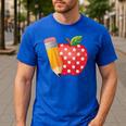 Back To School Pencil And Apple Teacher Student Men's Casual T-Shirt Royal Blue