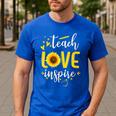 Back To School Teach Love And Inspire Teacher Sunflower Men's Casual T-Shirt Royal Blue Back To School Teach Love And Inspire Teacher Sunflower Men's Casual T-Shirt Royal Blue