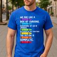 Back To School Teacher We Are Like A Box Of Crayons Men's Casual T-Shirt Royal Blue Back To School Teacher We Are Like A Box Of Crayons Men's Casual T-Shirt Royal Blue