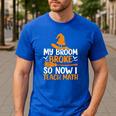 My Broom Broke So Now I Teach Math Teacher Halloween Men's Casual T-Shirt Royal Blue