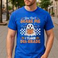 You Can't Scare Me I Teach 5th Grade Retro Teacher Halloween Men's Casual T-Shirt Royal Blue