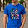 My Cat Ate My Lesson Plans Teacher Cat Humor Men's Casual T-Shirt Royal Blue