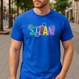 Colorful Steam Letters For Steam Program Teacher And Student Men's Casual T-Shirt Royal Blue Colorful Steam Letters For Steam Program Teacher And Student Men's Casual T-Shirt Royal Blue