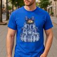 Coquette Bow Book Tree Merry Christmas Xmas Teacher Holiday Men's Casual T-Shirt Royal Blue