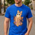 Coquette Music Note Patchwork Ghost Music Teacher Halloween Men's Casual T-Shirt Royal Blue