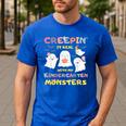 Creepin It Real With Kindergarten Monsters Halloween Teacher Men's Casual T-Shirt Royal Blue