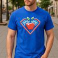 Cute Distressed Super Teacher Superhero Apple Men's Casual T-Shirt Royal Blue Cute Distressed Super Teacher Superhero Apple Men's Casual T-Shirt Royal Blue