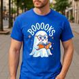 Cute Ghost Reading Book Librarian Teacher Halloween Costume Men's Casual T-Shirt Royal Blue