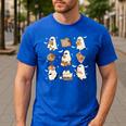 Cute Ghosts Reading Book Bookworm Halloween History Teacher Men's Casual T-Shirt Royal Blue Cute Ghosts Reading Book Bookworm Halloween History Teacher Men's Casual T-Shirt Royal Blue