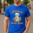 Cute Halloween Teacher Librarian Mummy Reading Books Men's Casual T-Shirt Royal Blue
