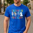 Cute Inclusion Isn't Scary Teacher Skeleton Ghost Halloween Men's Casual T-Shirt Royal Blue