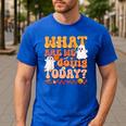 What Are We Doing Today Halloween PE Spooky Teacher Men's Casual T-Shirt Royal Blue
