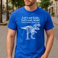 Lets Eat Kids Punctuation Saves Lives Dinosaur Teacher Men's Casual T-Shirt Royal Blue