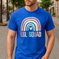 ESL Squad Teacher Crew Team Back To School English Rainbow Men's Casual T-Shirt Royal Blue ESL Squad Teacher Crew Team Back To School English Rainbow Men's Casual T-Shirt Royal Blue