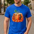 Fall Book Autumn Reading Teacher Halloween Pumpkin Season Men's Casual T-Shirt Royal Blue