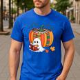 Fall Book Pumpkin Books Ghost Reading Halloween Teacher Men's Casual T-Shirt Royal Blue Fall Book Pumpkin Books Ghost Reading Halloween Teacher Men's Casual T-Shirt Royal Blue