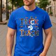 Fall Holiday Themed Thanksgiving Halloween Teacher Trick Or Men's Casual T-Shirt Royal Blue Fall Holiday Themed Thanksgiving Halloween Teacher Trick Or Men's Casual T-Shirt Royal Blue