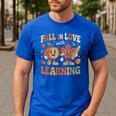 Fall In Love With Learning Retro Autumn Thanksgiving Teacher Men's Casual T-Shirt Royal Blue Fall In Love With Learning Retro Autumn Thanksgiving Teacher Men's Casual T-Shirt Royal Blue