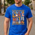 Fall In Love With Music Groovy Thanksgiving Music Teacher Men Women Girls Kids Men's Casual T-Shirt Royal Blue