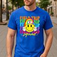 Field Trip Squad Groovy Field Day Smile Face Teacher Tie Dye Men's Casual T-Shirt Royal Blue Field Trip Squad Groovy Field Day Smile Face Teacher Tie Dye Men's Casual T-Shirt Royal Blue