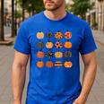 Folk Art Pumpkins Teacher Nurses Admin Witch Halloween Cute Men's Casual T-Shirt Royal Blue