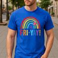 Fri-Yay Friyay Rainbow Colors Teacher Childrens Fun Designs Men's Casual T-Shirt Royal Blue Fri-Yay Friyay Rainbow Colors Teacher Childrens Fun Designs Men's Casual T-Shirt Royal Blue