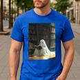 Ghost Library Halloween Book Reading Books Lover Teacher Men's Casual T-Shirt Royal Blue Ghost Library Halloween Book Reading Books Lover Teacher Men's Casual T-Shirt Royal Blue