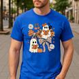 Ghost Reading Books Halloween Bow Spooky Teacher Student Men's Casual T-Shirt Royal Blue