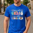 Groovy Some Call It Chaos We Call It Kindergarten Teacher Men's Casual T-Shirt Royal Blue