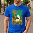 Groovy Ghost Reading Book Cat Halloween Ghost Teacher Men's Casual T-Shirt Royal Blue