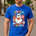 Groovy Halloween Trick Or Teach Retro Floral Ghost Teacher For Men Women Kids Men's Casual T-Shirt Royal Blue Groovy Halloween Trick Or Teach Retro Floral Ghost Teacher For Men Women Kids Men's Casual T-Shirt Royal Blue