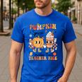 Groovy Pumpkin Spice Makes Teacher Nice Fall Thanksgiving Men's Casual T-Shirt Royal Blue Groovy Pumpkin Spice Makes Teacher Nice Fall Thanksgiving Men's Casual T-Shirt Royal Blue