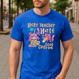 Half Teacher Half Iced Coffee Back To School Men's Casual T-Shirt Royal Blue Half Teacher Half Iced Coffee Back To School Men's Casual T-Shirt Royal Blue
