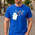 Halloween Music Note Ghost Teacher Fall Musical Instrument Men's Casual T-Shirt Royal Blue