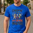 Halloween Teacher Creepin It Real With My 4th Grade Monsters Men's Casual T-Shirt Royal Blue