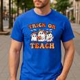 Halloween Teacher Ghosts Trick Or Teach Retro Costume Women Men's Casual T-Shirt Royal Blue Halloween Teacher Ghosts Trick Or Teach Retro Costume Women Men's Casual T-Shirt Royal Blue
