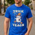 Halloween Teacher Shirts Women School Trick Or Teach Groovy Men's Casual T-Shirt Royal Blue