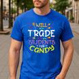 Halloween Teacher Will Trade Students For Candy Women Men Men's Casual T-Shirt Royal Blue Halloween Teacher Will Trade Students For Candy Women Men Men's Casual T-Shirt Royal Blue