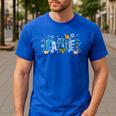 Hanukkah Leopard Plaid Teacher Chanukah Jewish Women Men Men's Casual T-Shirt Royal Blue