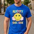 Happy Dot Day Hippie Flowers Smile Face Groovy Teacher Kids Men's Casual T-Shirt Royal Blue Happy Dot Day Hippie Flowers Smile Face Groovy Teacher Kids Men's Casual T-Shirt Royal Blue