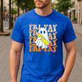 Happy Fri-Yay Friday Lovers Groovy Teacher Life Halloween Men's Casual T-Shirt Royal Blue Happy Fri-Yay Friday Lovers Groovy Teacher Life Halloween Men's Casual T-Shirt Royal Blue